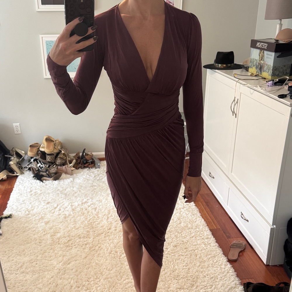 Burgundy Elegant faux Wrap Dress